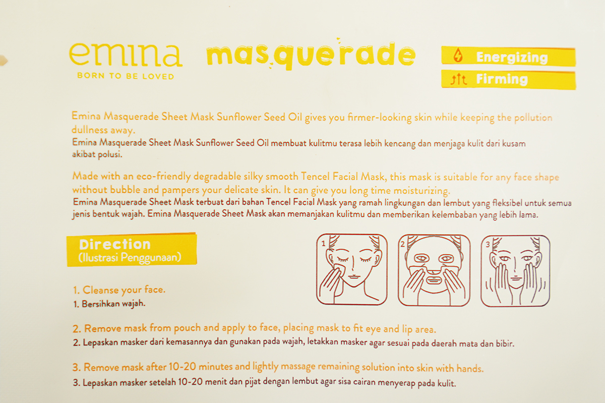Review Emina Masquerade Sheet Mask (Rice & Sunflower)