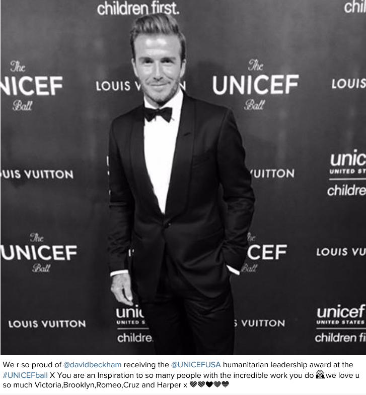 David Beckham receives humanitarian award at starstudded UNICEF Ball