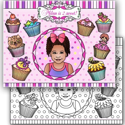 NEW * CUPCAKES THEME * PARTY COLORING PAGE