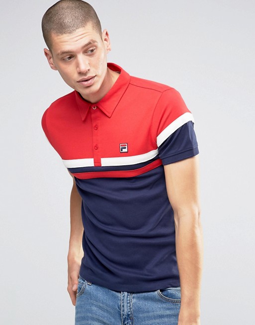 Fila Polo Shirt With Chest Stripe. Rossa, bianca e blu, stile casual ...