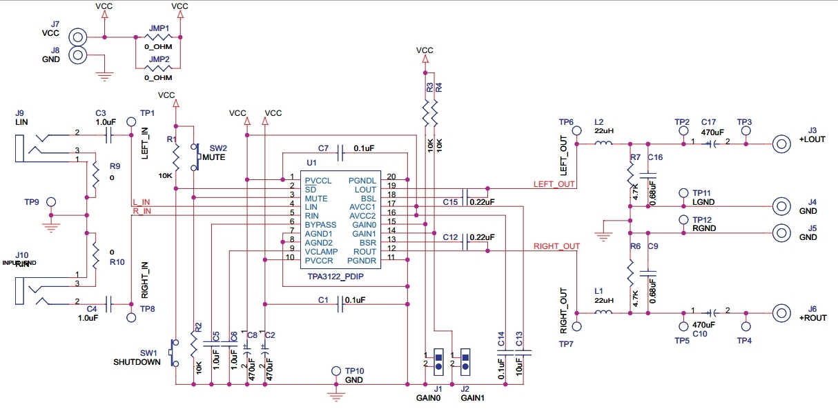 TPA3122 class D Amplifiercircuit Electronic Circuits, Audio