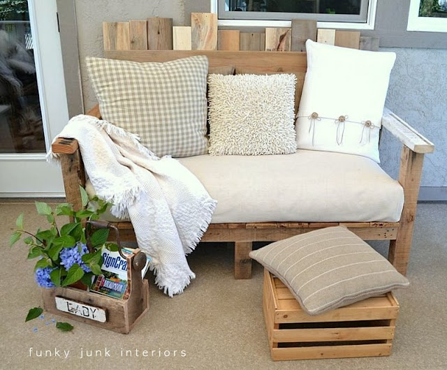 pallet wood reclaimed lumber outdoor furniture sofa Funky Junk Interiors