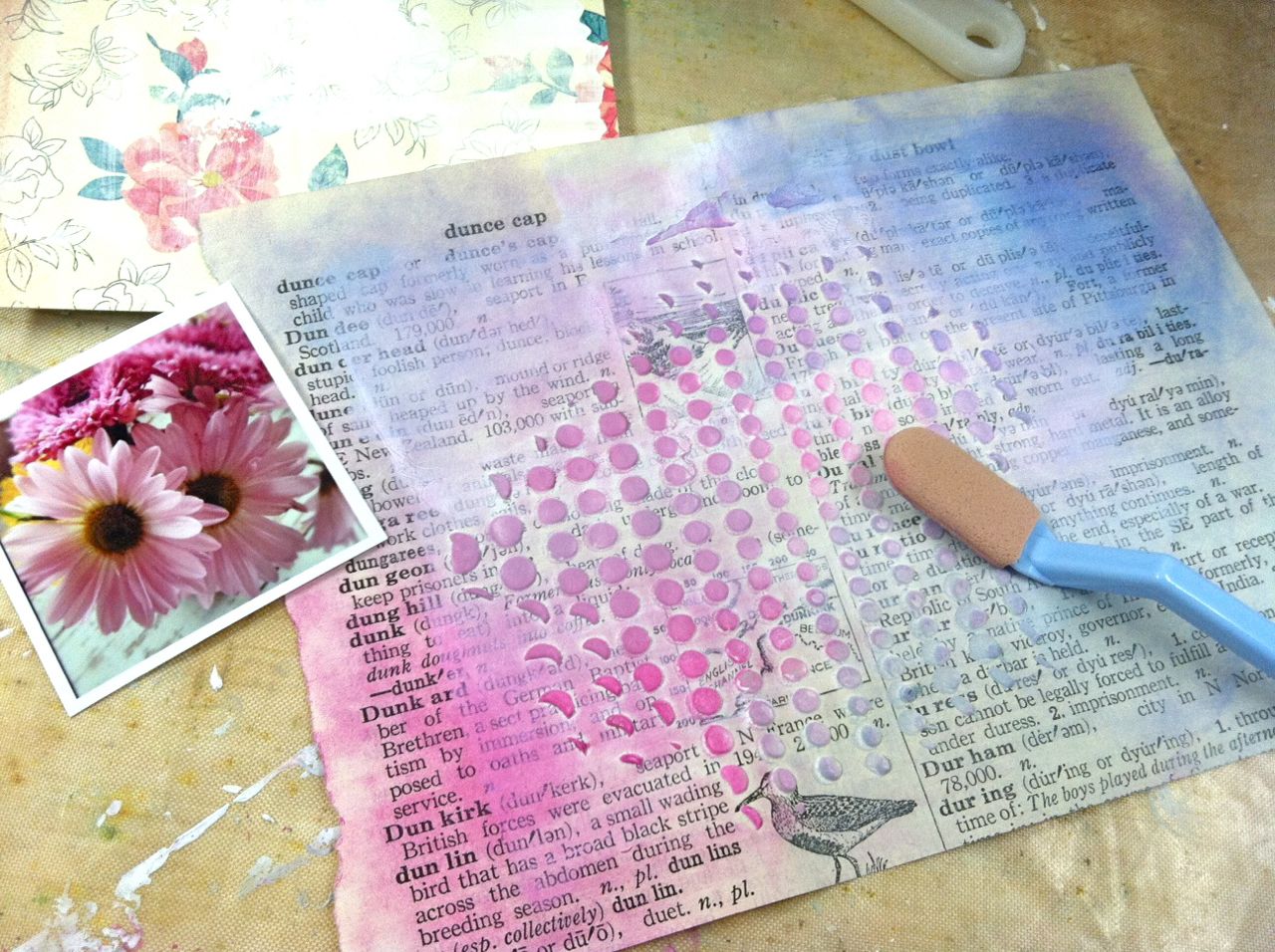 Mish Mash Flower card...mixed media + Pan Pastels