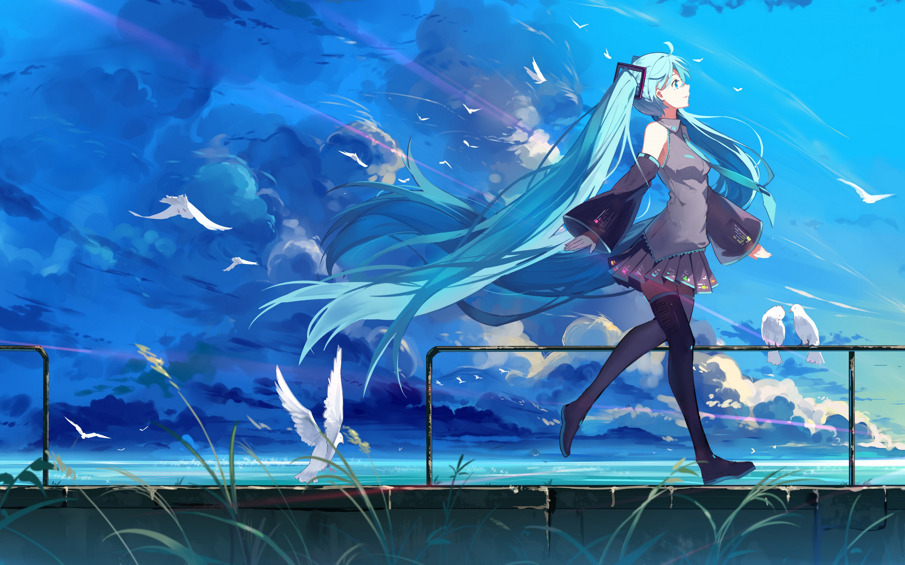 Download wallpaper 2048x1152 clouds sky anime dual wide 2048x1152 hd  background 24784