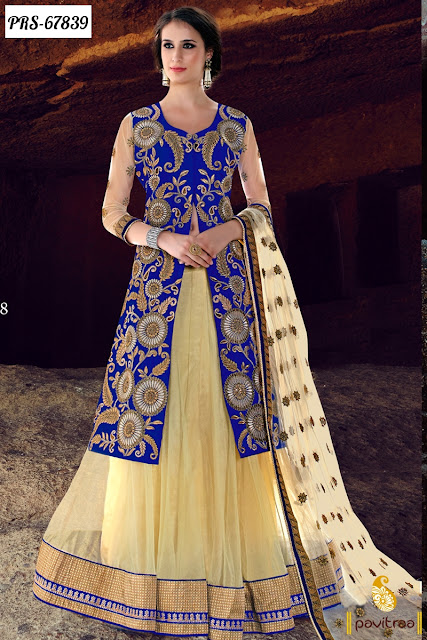 Blue Color Heavy Designer Koti Style Bridal Anarkali Suits Online Shopping for Wedding Reception at Low Cost Price Rate