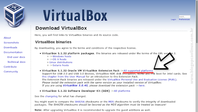 Download do VirtualBox Extension Pack
