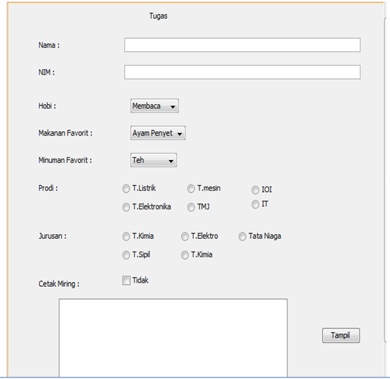 Membuat tampilan menu tampil menggunakan check box, combo box, dan ...