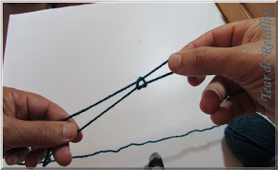 Ilustração mostrando um nó corrediço em um fio de lã