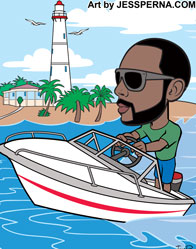Man on Speed Boat Caricature