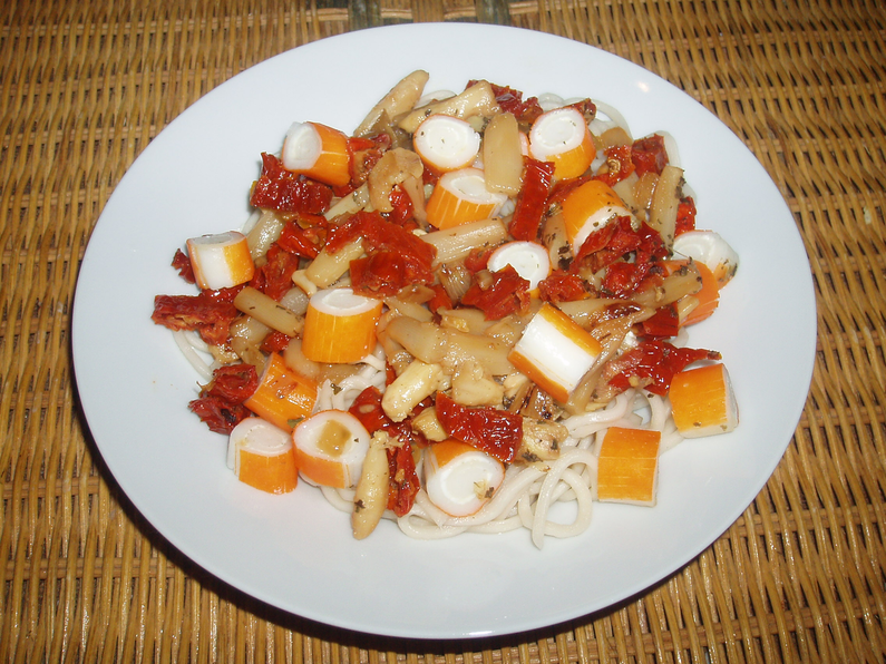 Adventures in Flavorland Surimi noodle salad with asparagus