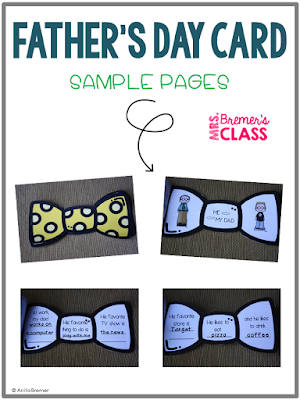Father's Day Card 'All About My Dad'. Includes neck tie and bow tie options where students fill in information about their dads. A sweet keepsake! #fathersday #kindergarten #cardmaking