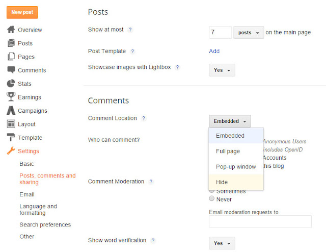 How to Enable or Disable comments in Blogger blog 