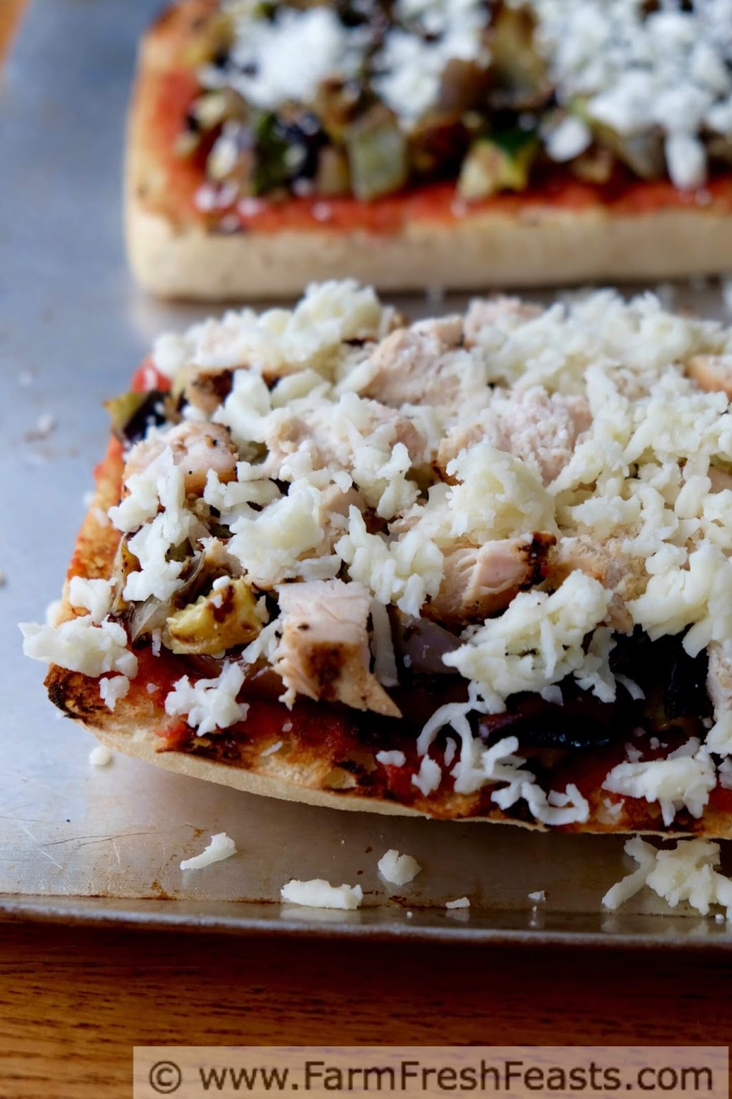 Farm Fresh Feasts: Grilled Ciabatta Pizza with Chicken and Vegetables Farm Fresh Feasts: Grilled Ciabatta Pizza with Chicken and Vegetables