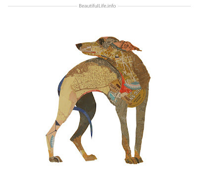 Arte con perro y recortes Collage de perro galgo