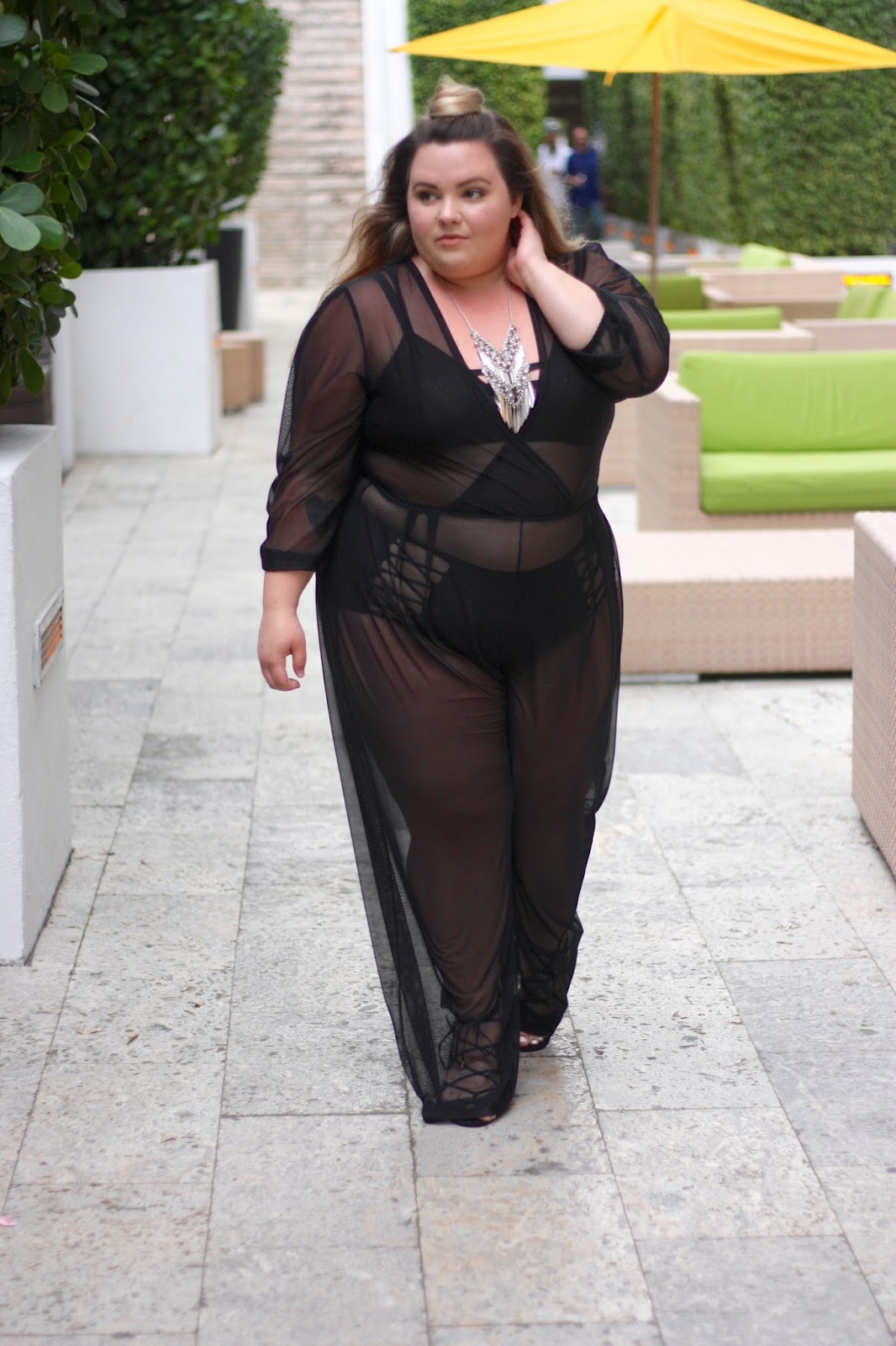 rue 107, rue107, natalie craig, natalie in the city, minnie jumpsuit, see through jumpsuit, mesh jumpsuit, plus size fashion, plus size fashion for women, miami, royal palm south beach, fatshion, curves and confidence, plus size swim cover ups, things to do in miami, collins ave, plus size, plus size swimwear