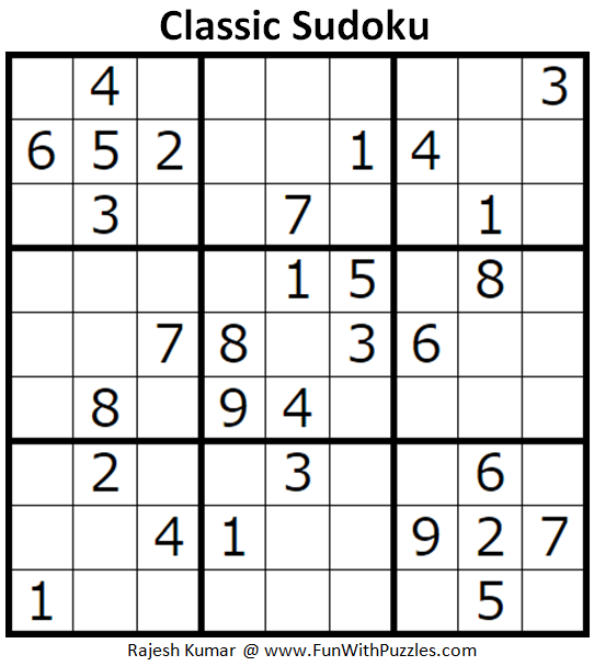 Classic Sudoku Puzzles (Fun With Sudoku #298)