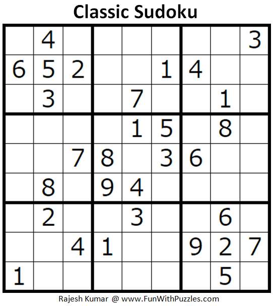Classic Sudoku Puzzles Fun With Sudoku 297 298