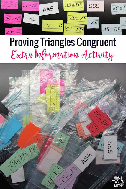 This activity for congruent triangles helps my students so much!  It is great triangle congruence proofs practice and works so much better than a worksheet.  I usually use it after my foldable notes in high school geometry.