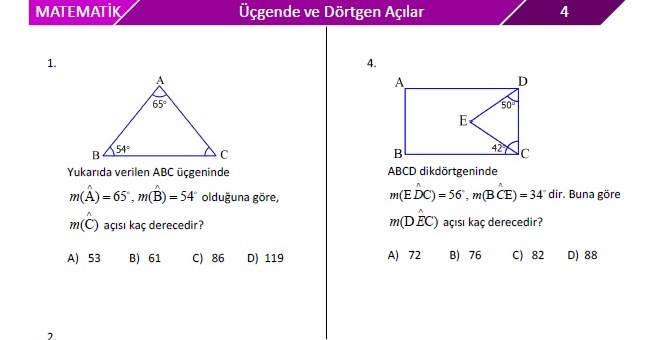 5 Sinif Ucgenler Ve Dortgenler Test 4 Test Matematik