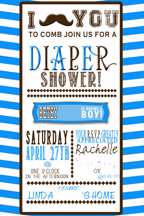 Moustache Baby Shower Invite at www.RaisingMemories.com