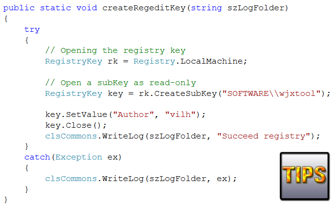 How to read write registry key value in C# (.Net)