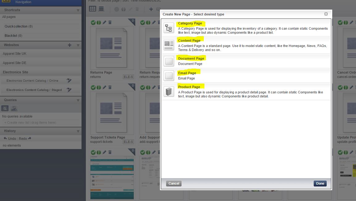 Creating New Page through CMS cockpit in Hybris 2017