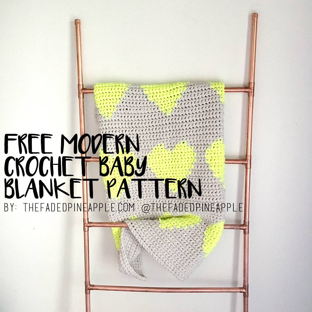 Multi Hearts Modern Tapestry Crochet Baby Blanket Pattern the faded