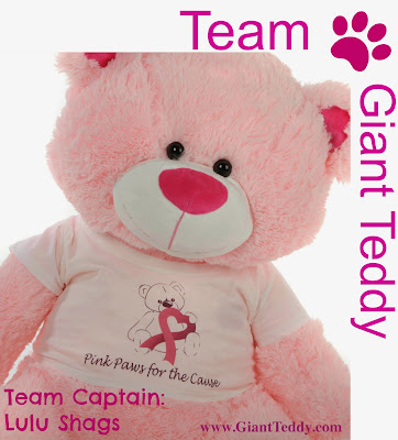 Lulu Shags in one of our custom Giant Teddy Bear Breast Cancer Awareness shirts