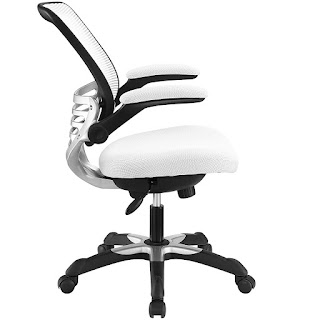 Lateral View Modway Edge Mesh Back and White Mesh Seat Office Chair With Flip-Up Arms - Ergonomic Desk And Computer Chair
