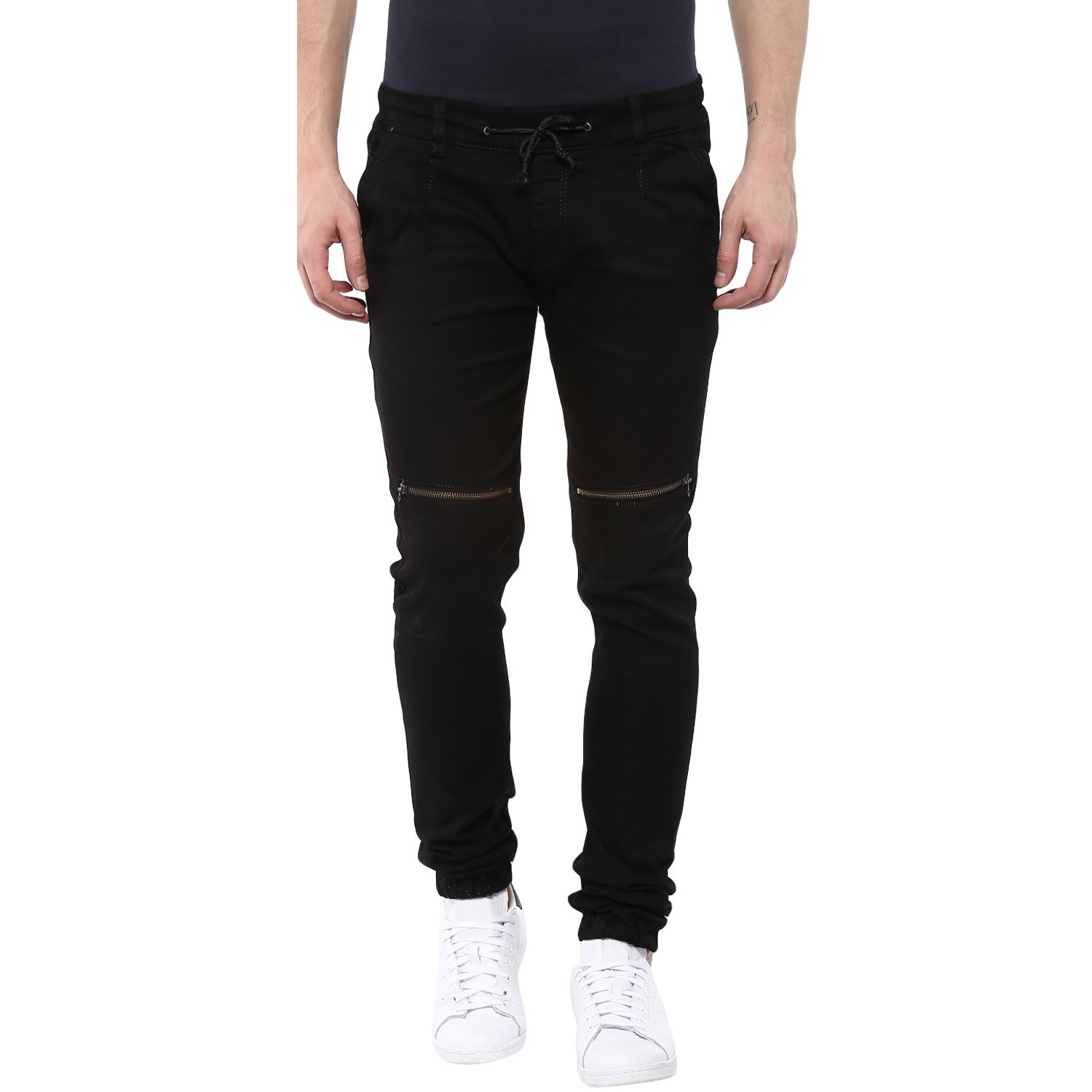 Urbano Fashion Men's Black Slim Fit Stretch Zippered Jogger Jeans ...