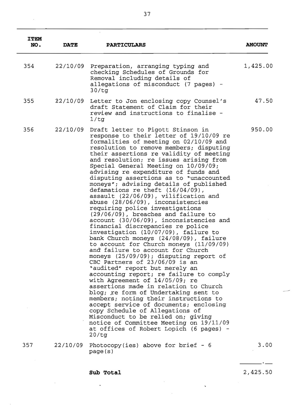 Filed Application for Assessment of Solicitor/Client Costs