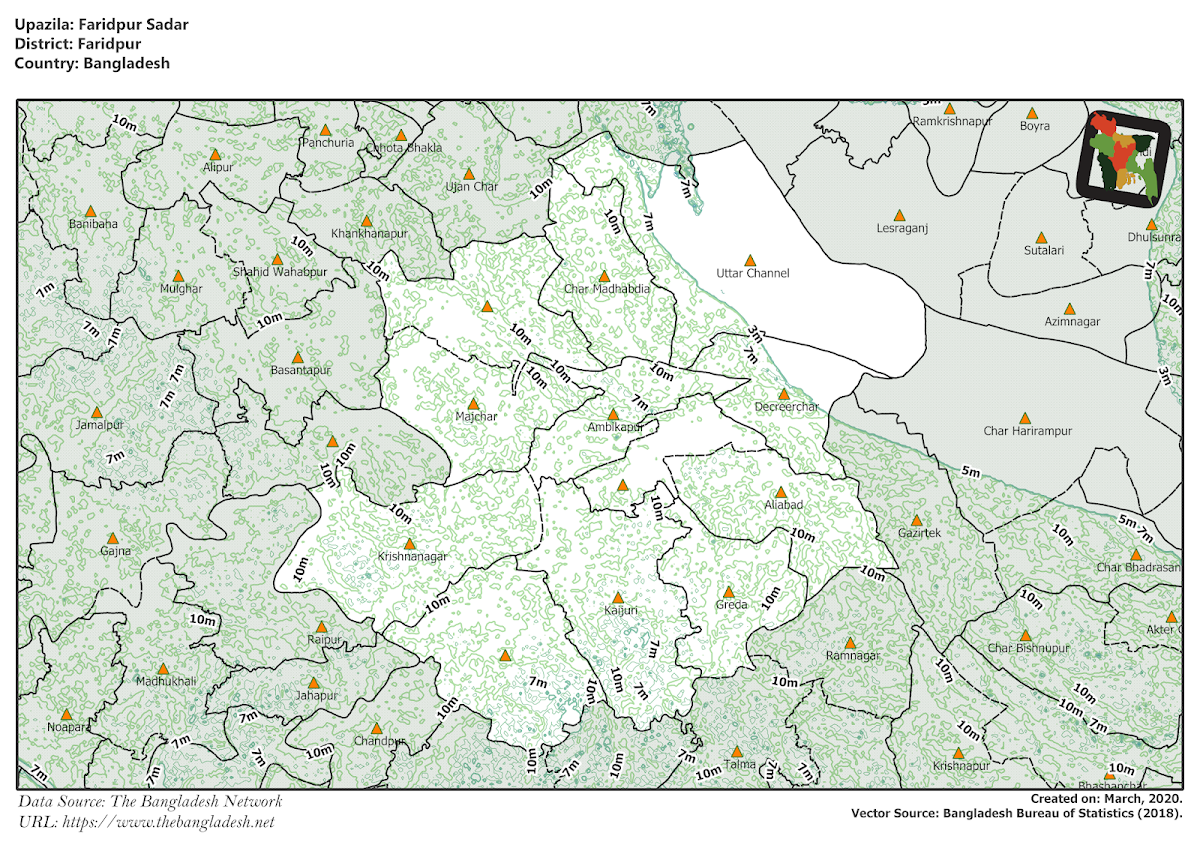 Faridpur Sadar Upazila Elevation Map Faridpur District Bangladesh