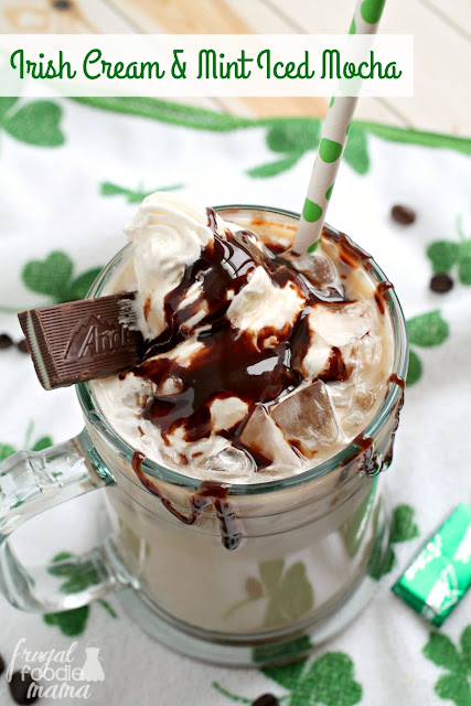 Chocolate, mint, Irish cream, & coffee- you simply cannot go wrong with this Irish Cream & Mint Iced Mocha for St. Patrick's Day (or any day!).