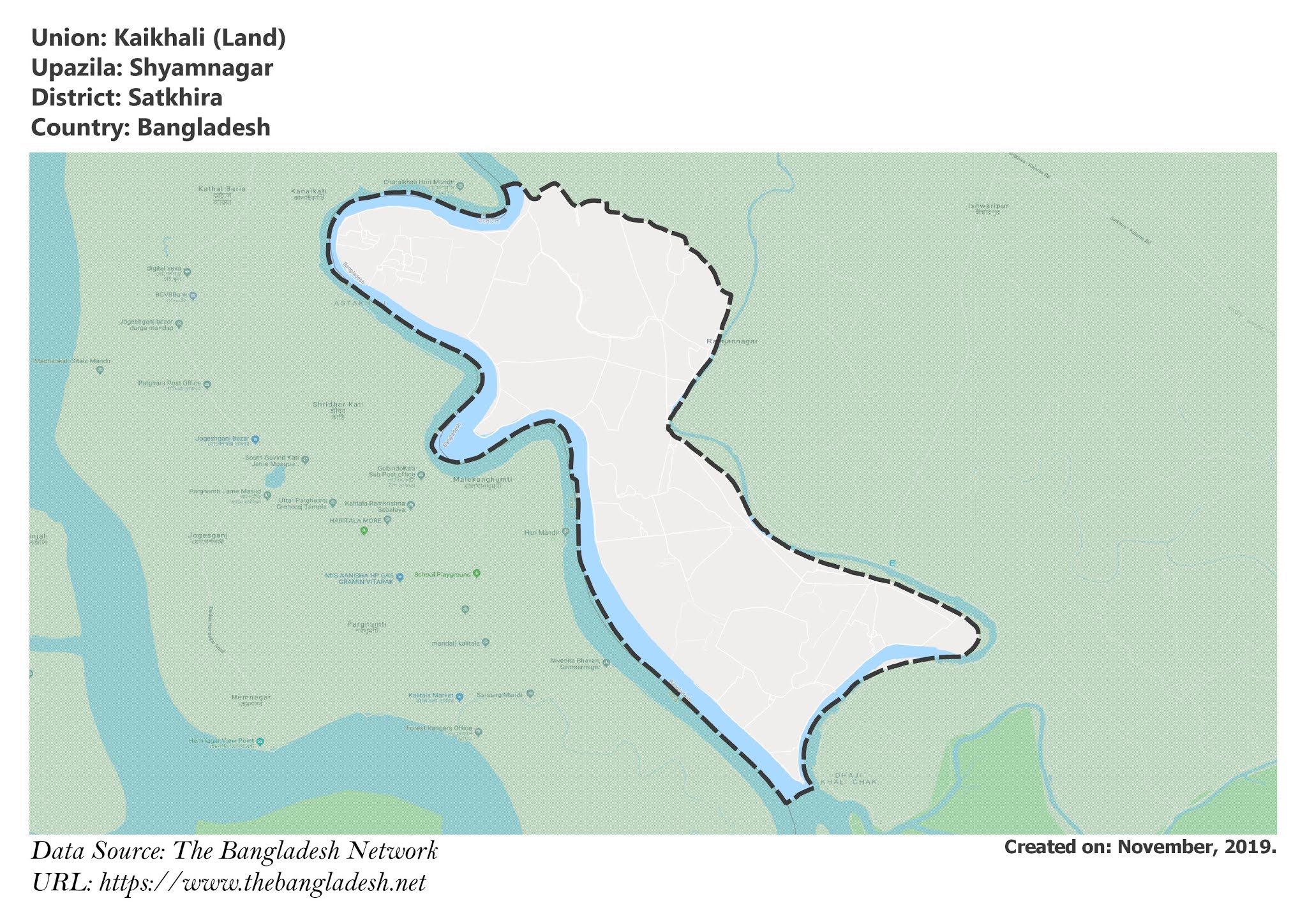 Map of Kaikhali of Satkhira, Bangladesh.