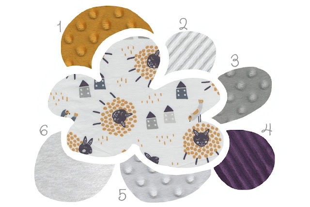 choix tissus doudous colorés assortis au tissu à motifs moutons 
