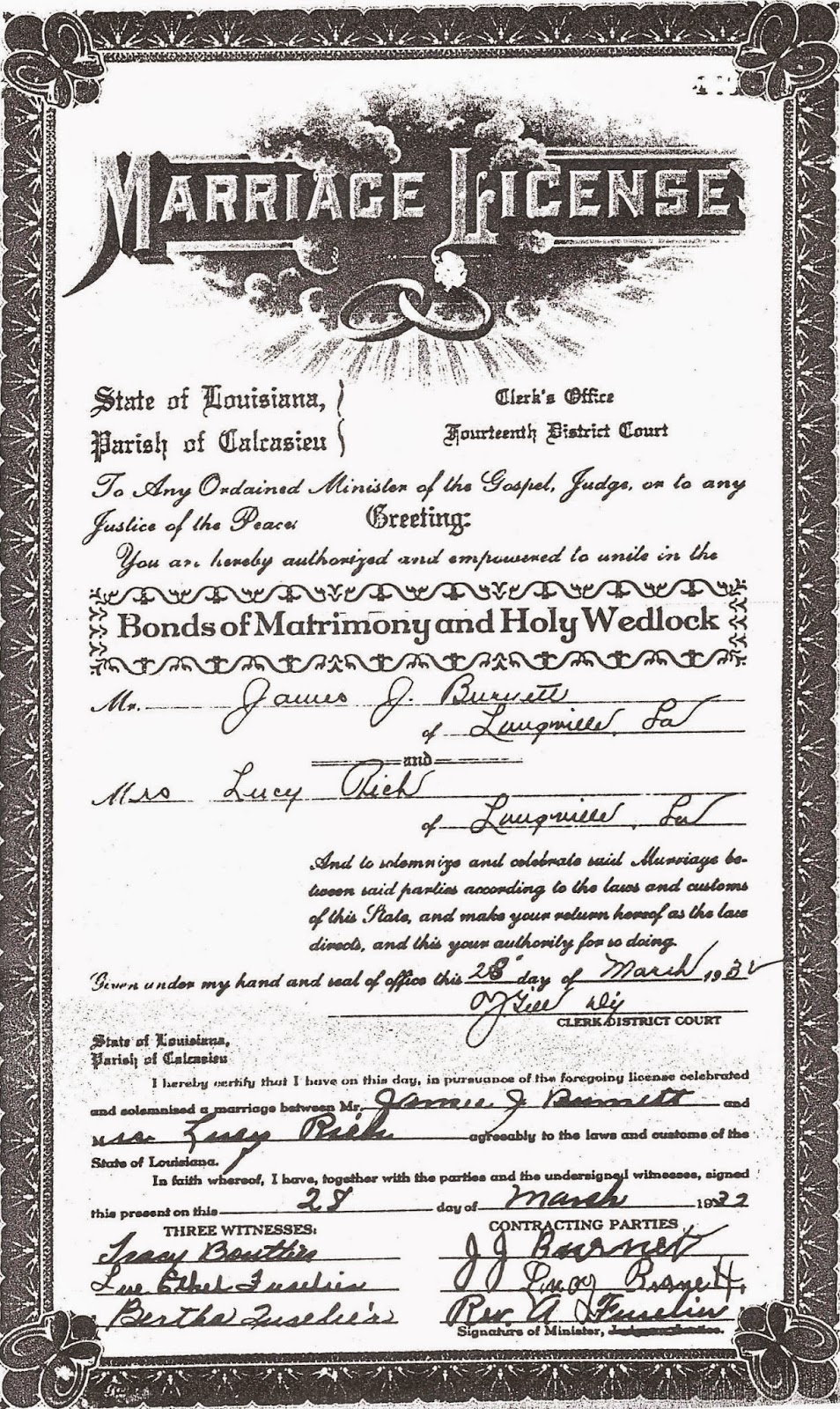 Louisiana marriage license copy