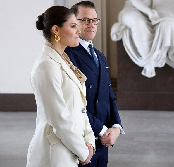 Crown Princess Victoria wore Baum und Pferdgarten Beyonce blazer, Sophie by Sophie gold earrings, Ralph Lauren Addington boots