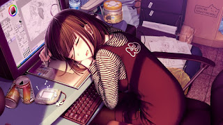 Tired anime girl sleeping on chair with head on desk  Stable Diffusion   OpenArt
