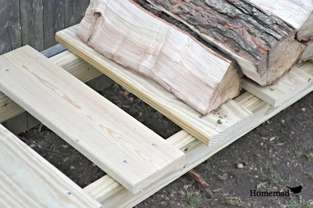 Quartered logs on the log holder