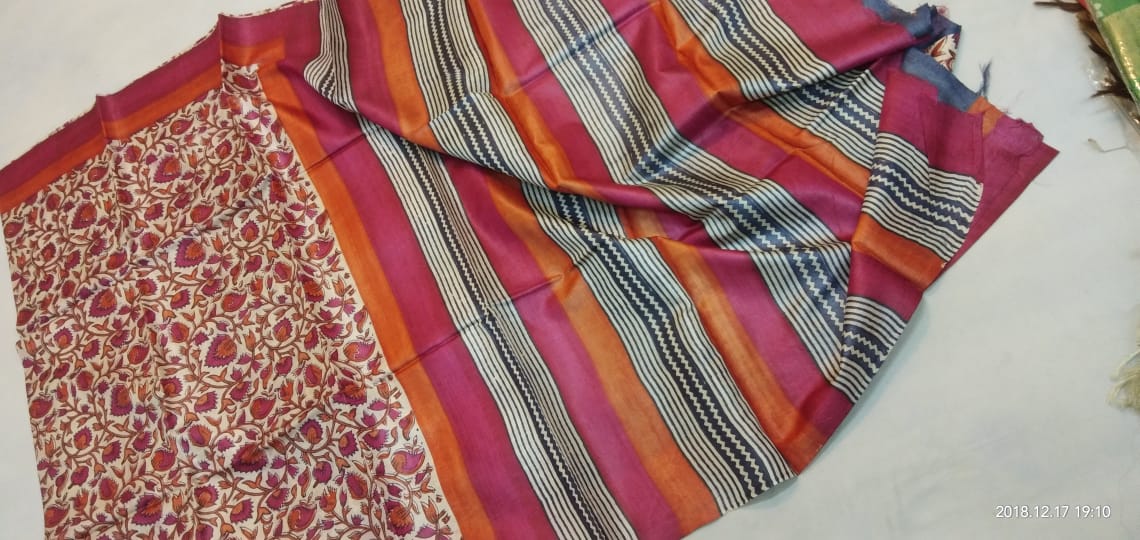 Desi tussars block printed silk saree