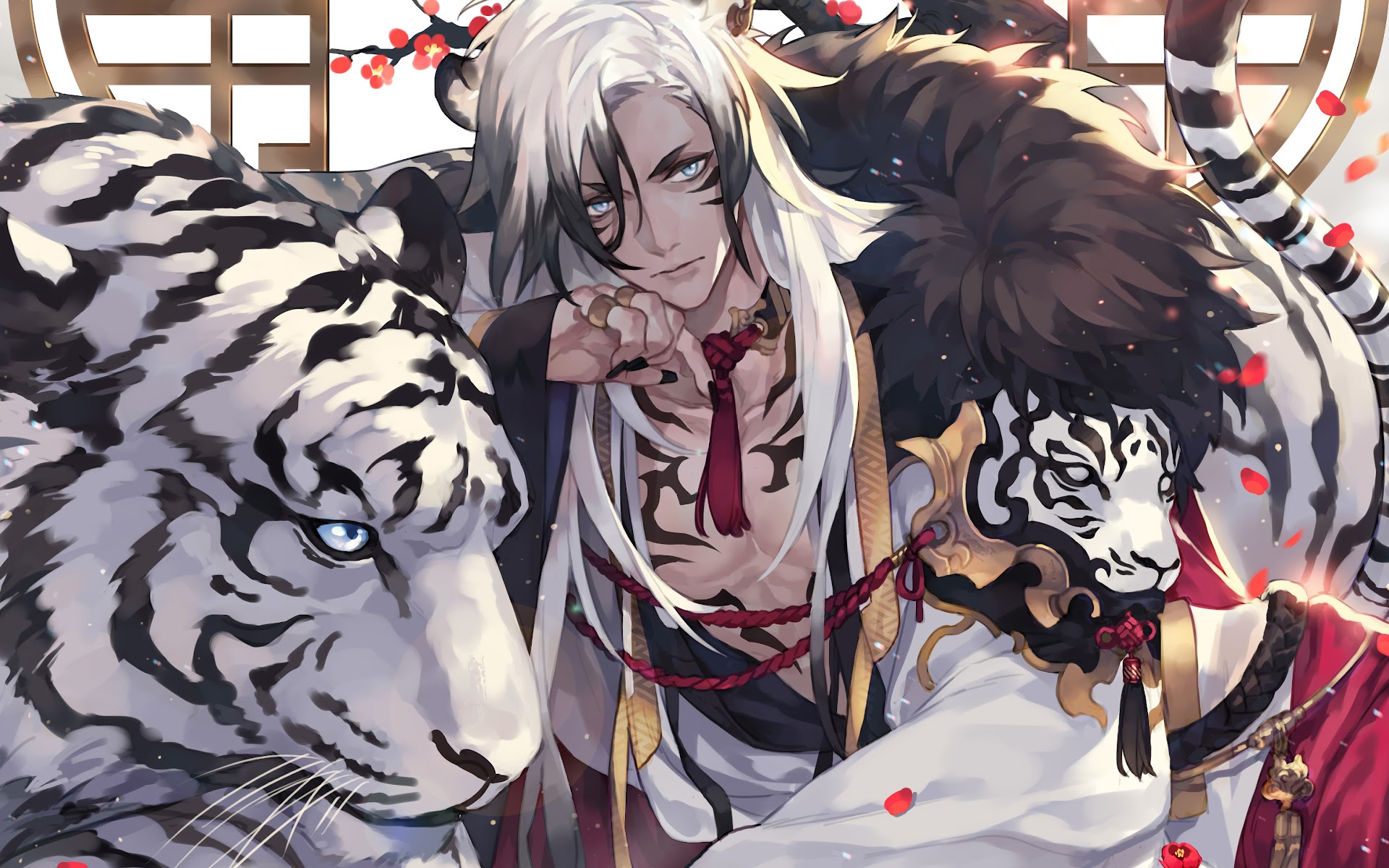KREA - white tiger with armor, fursona, anthro, young boy, anime key  visual, detailed armor, detailed white fur, makoto shinkai, portrait