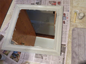 Painted Mirror, first coat, paint brush, Chalky Finish Paint, Light Gray
