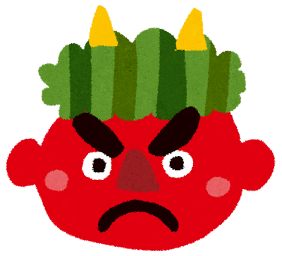 Illustration of an angry red demon (Setsubun)