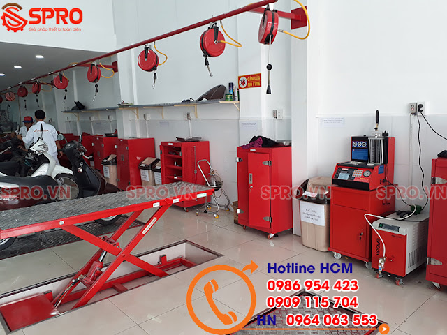Máy vệ sinh buồng đốt và hệ thống thiết bị sửa xe máy tại head honda Khang Anh - Q9