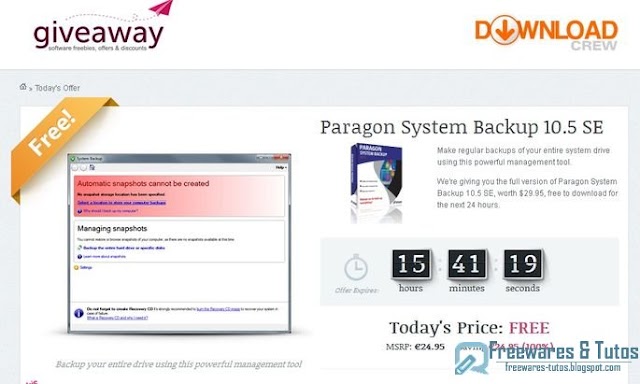 Offre promotionnelle : Paragon System Backup 10.5 SE gratuit !