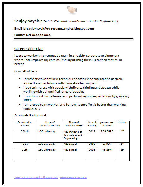 Over 10000 CV and Resume Samples with Free Download: B Tech Fresher