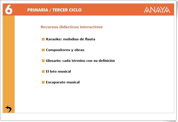 "Recursos Didácticos Interactivos Anaya. Música de 6º de Primaria"