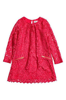 Đầm ren lace dress H&M bé gái, xuất xịn, made in cambodia, màu đỏ.