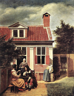 Figures in a Courtyard behind a House
