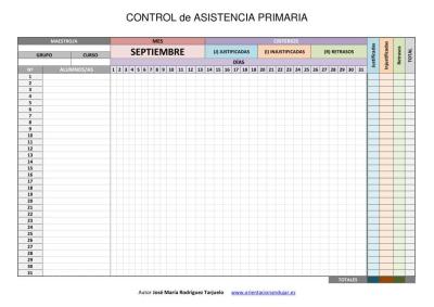 Control de asistencia Infantil primaria y secundaria excel EDITABLES Control de asistencia Infantil primaria y secundaria excel EDITABLES